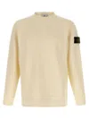 Stone Island Off White Crewneck Logo Sweatshirt In Nude