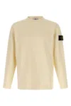 Stone Island Off White Crewneck Logo Sweatshirt In Yellow