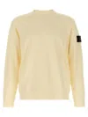 Stone Island Ribbed Crew-neck Cotton Sweater With Long Sleeves In White