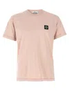 Stone Island Logo Print Crew Neck T-shirt In Pink