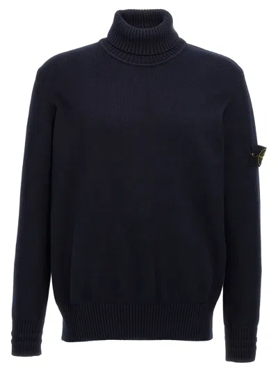 Stone Island Logo Badge Turtleneck Sweater In Blue