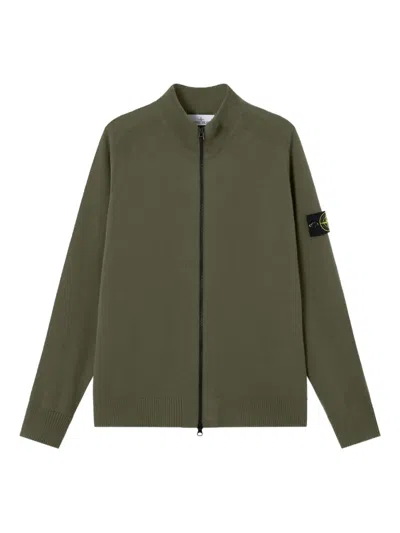 STONE ISLAND LOGO-BADGE ZIP-FASTENING CARDIGAN