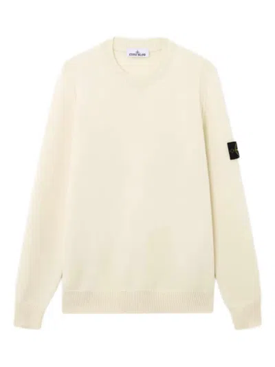 Stone Island Crew Neck Wool Sweater With Reverse Stitch Details Clothing In White
