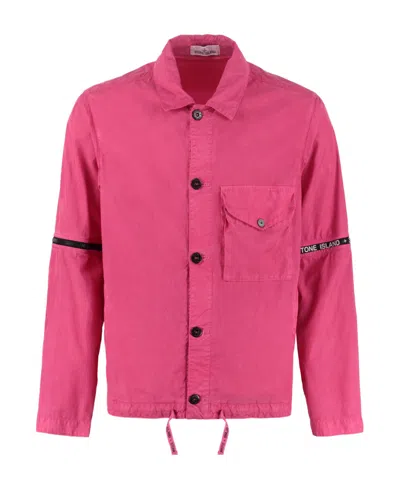 Stone Island Logo-band Shirt-jacket In Pink