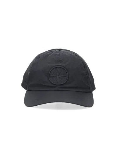 Stone Island Logo Baseball Cap In Black