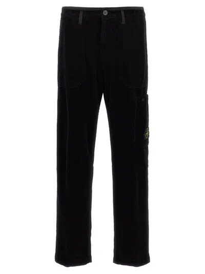 Stone Island Velvet Cargo Pants In Black