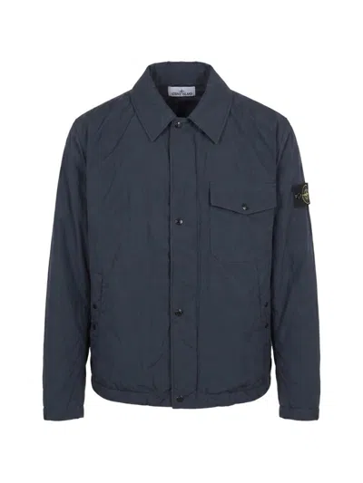 Stone Island Logo Blouson Jacket In Blue