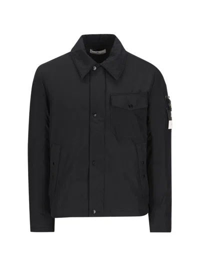 Stone Island Logo Blouson Jacket In Blue