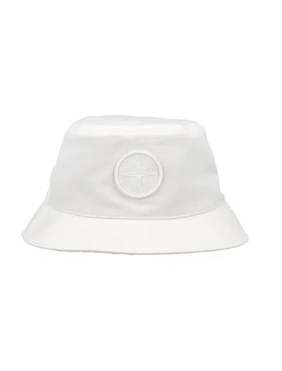 Stone Island Logo Bucket Hat In White