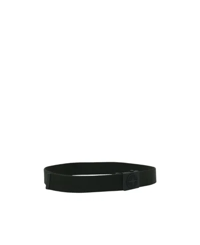 Stone Island Logo-buckle Tape Belt In Black