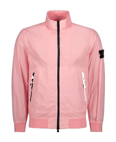Stone Island Logo Casual Jacket In Pink