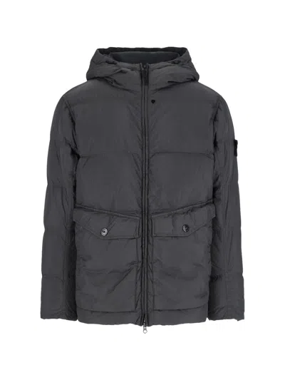 Stone Island Logo Coat In Black
