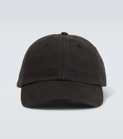 Stone Island Logo Cotton Baseball Cap In Black