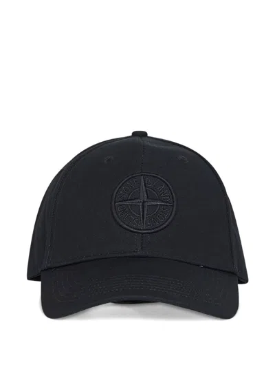 Stone Island Logo Cotton Baseball Cap In Black