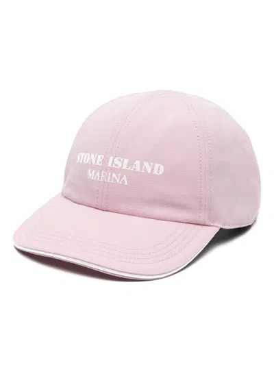 Stone Island Logo-print Cotton Baseball Cap In Pink