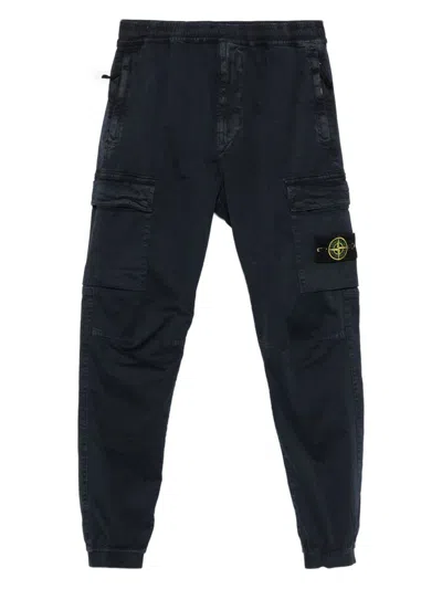 Stone Island Logo Cotton Cargo Trousers In Blue