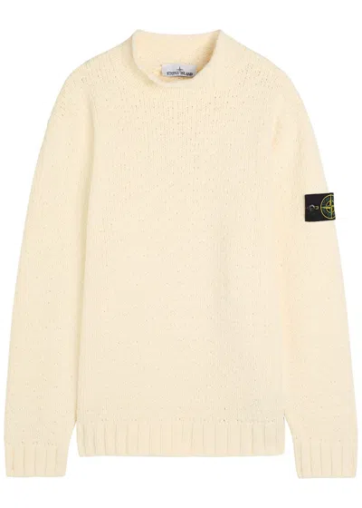 Stone Island Logo Cotton-chenille Jumper In White
