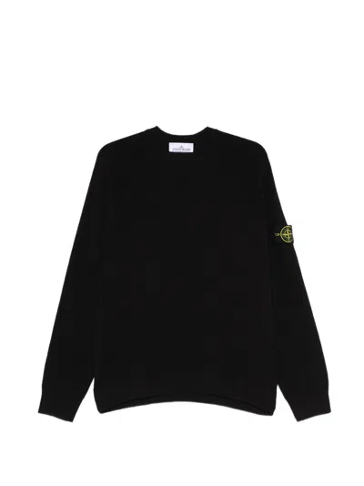 Stone Island Logo Cotton Crewneck Sweater In Black
