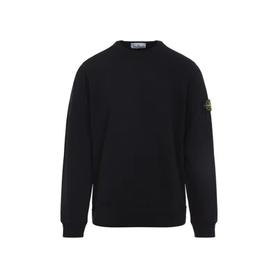 Stone Island Logo Cotton Crewneck Sweatshirt In Black