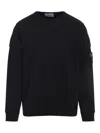 Stone Island Black Long Sleeve Crewneck Sweatshirt With Patch Logo In Blue