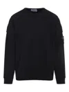Stone Island Black Long Sleeve Crewneck Sweatshirt With Patch Logo In Blue
