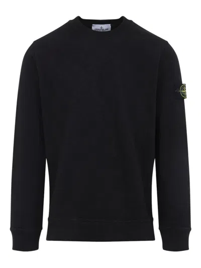 Stone Island Logo Cotton Crewneck Sweatshirt In Black