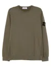 Stone Island Minimalist Olive Green Long-sleeve Crewneck Sweatshirt In Green