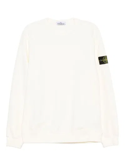 Stone Island Logo Cotton Crewneck Sweatshirt In White