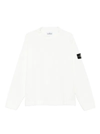 Stone Island Logo Cotton Crewneck Sweatshirt In White