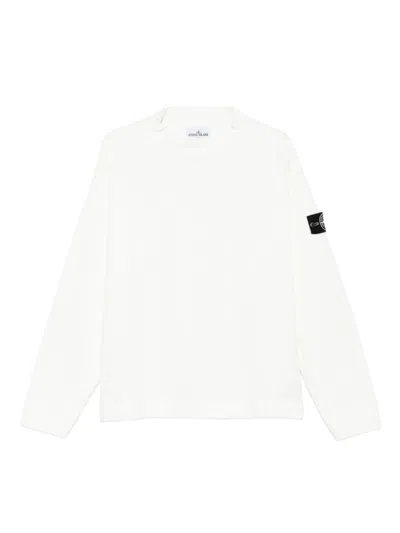 Stone Island Logo Cotton Crewneck Sweatshirt In White