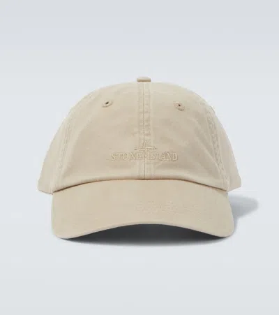 Stone Island Logo Cotton Gabardine Baseball Cap In Sand