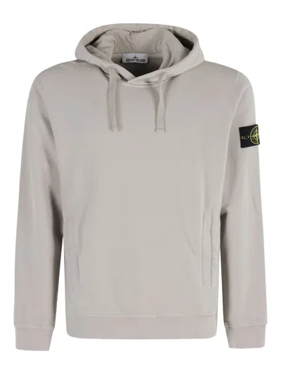 Stone Island Logo Cotton Hoodie In Gray