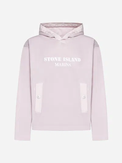 Stone Island Logo Cotton Hoodie In Pink
