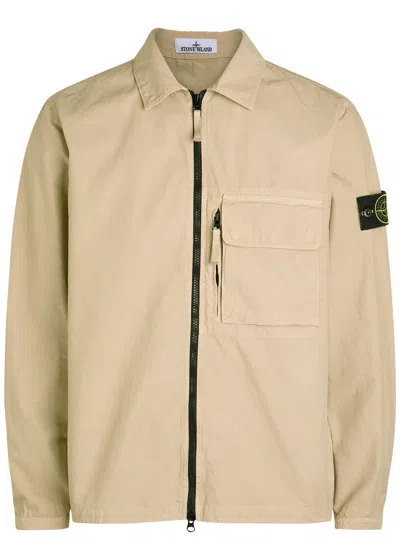 Stone Island Logo Cotton Overshirt In Purple