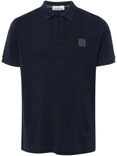 Stone Island Logo Cotton Polo Shirt In Black