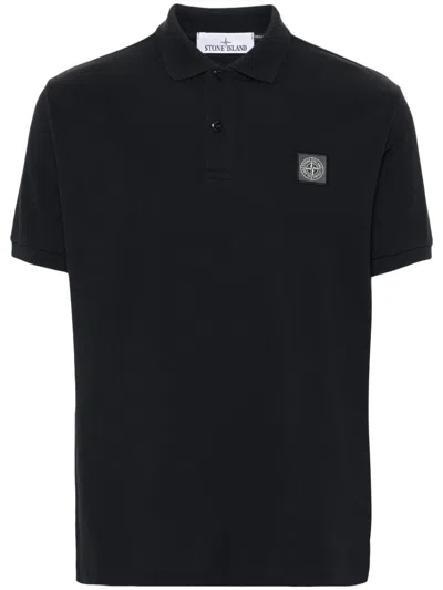 Stone Island Logo Cotton Polo Shirt In Black