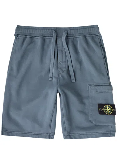 Stone Island Logo Cotton Shorts In Dark Blue