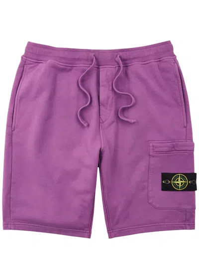 Stone Island Logo Cotton Shorts In Purple