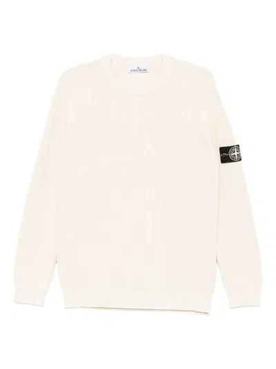 Stone Island Logo Cotton Sweater In Neutral