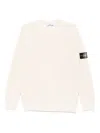 Stone Island High Neck White Sweater With Ribbed Texture And Unique Patch In White
