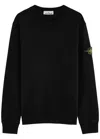 Stone Island Navy Blue Crew Neck Sweater With Signature Compass Badge In Black
