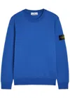 Stone Island Crewneck Sweatshirt With Ribbed Detailing And Logo Patch In Blue