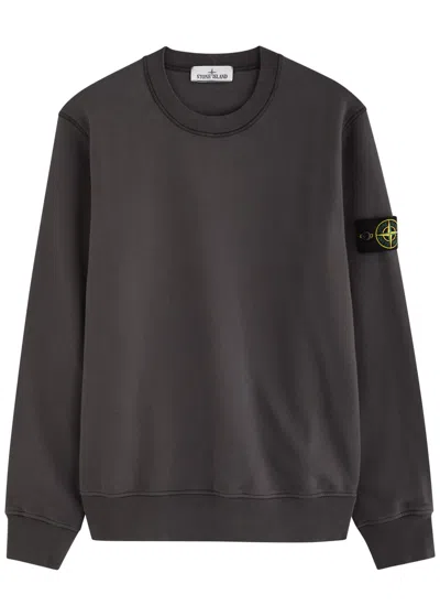 Stone Island Logo Cotton Sweatshirt In Charcoal