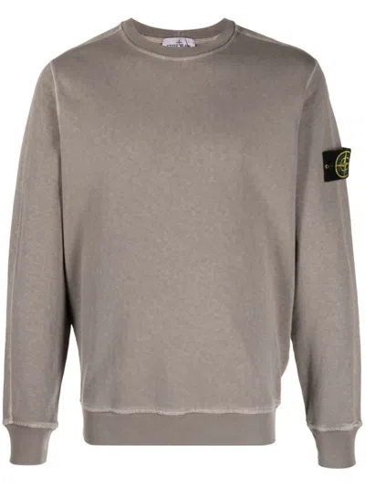 Stone Island Logo Cotton Sweatshirt In Grey