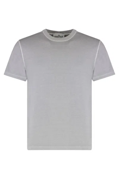 Stone Island Logo Cotton T-shirt In Gray