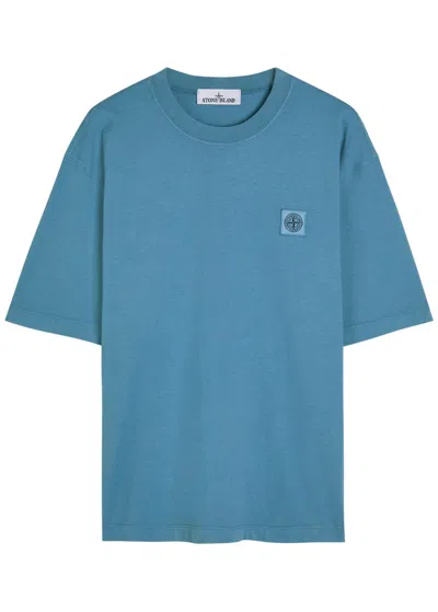 Stone Island Compass-patch Cotton T-shirt In Blue