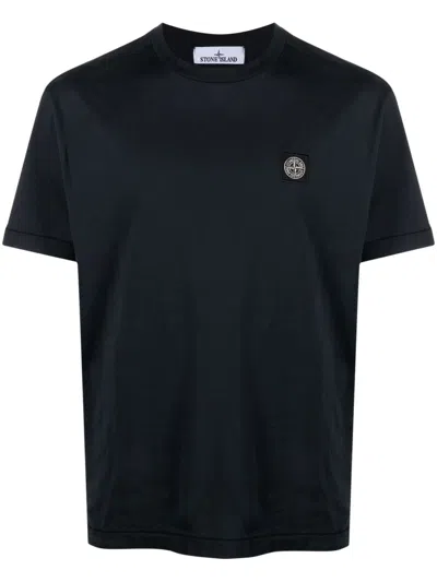 Stone Island Logo Cotton T Shirt In Blue