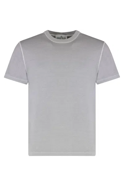 Stone Island Logo Cotton T-shirt In Gray