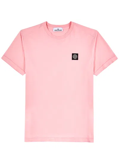 Stone Island Logo Cotton T-shirt In Pink