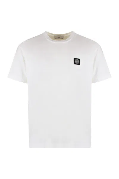 Stone Island Slit Fit Cotton Jersey T-shirt With Patch Logo In White